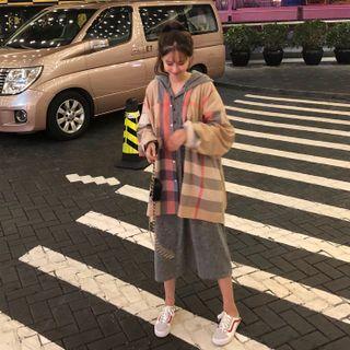 Set : Plaid Shirt + Hooded Sweatshirt Skirt