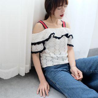 Cold Shoulder Eyelet Lace Short-sleeve Blouse