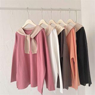 Set: Long-sleeve Plain Top + Plain Cape