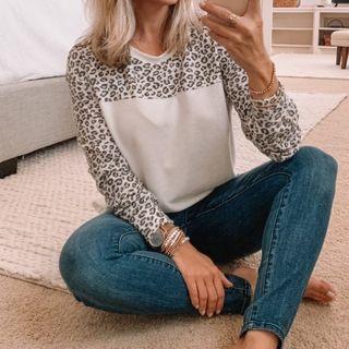 Leopard Print Panel Long-sleeve Sweatshirt