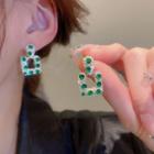 Rectangle Rhinestone Alloy Dangle Earring 1 Pair - Green - One Size