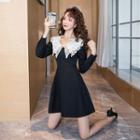 Long-sleeve Lace Doll-collar Mini Dress