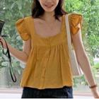Cap-sleeve Square-neck Flowy Top Mustard Yellow - One Size
