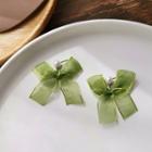 Faux Pearl Bow Fabric Dangle Earring 1 Pair - Earring - Bow - Green - One Size