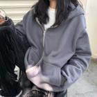 Hooded Oversize Zip Jacket Dark Gray - One Size