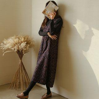 Double-strap Floral Long Pinafore Dress