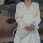 Long-sleeve Lace Ruffle Midi Wrap Dress