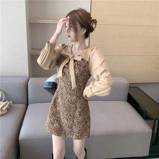 Leopard Print Panel Mini A-line Dress / Camisole Top