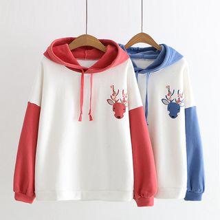 Deer Print Color Block Hoodie