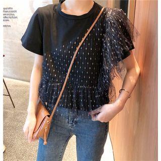 Ruffle Trim Short Sleeve T-shirt Black - One Size