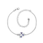 Fashion Lucky Four-leafed Clover Blue Cubic Zircon Anklet Silver - One Size