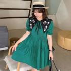 Puff-sleeve Floral Cutout A-line Dress