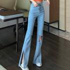 Ripped Side-slit Wide-leg Jeans