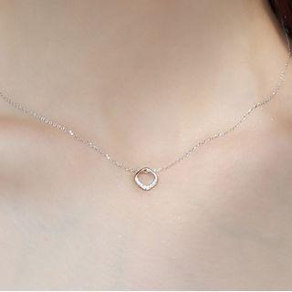Square Rhinestone Pendant Sterling Silver Necklace Silver - One Size