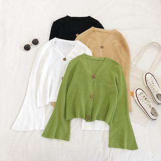 V-neck Flared-sleeve Cropped Cardigan