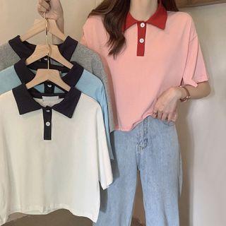 Polo Short-sleeve Color Block Cropped T-shirt