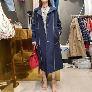 Contrast Trim Single-breasted Trench Coat