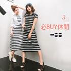 Hooded Stripe Midi T-shirt Dress