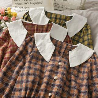 Peter Pan-collar Plaid Crop Top