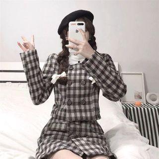 Double Breasted Plaid Cropped Jacket / Mini Skirt