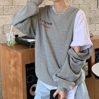 Mock Two-piece Lettering Sweatshirt Gray - One Size