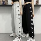 High-waist Drawstring Butterfly Embroidered Sweatpants