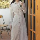 Long-sleeve Slit Corduroy Midi A-line Dress