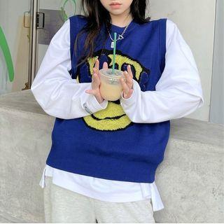 Smiley Face Sweater Vest Blue - One Size