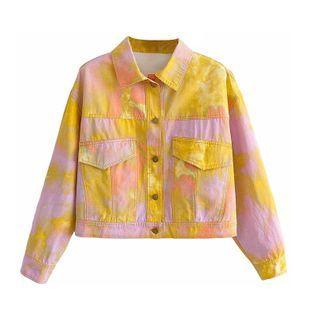 Tie-dye Print Denim Cropped Jacket