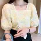 Short-sleeve Lace Blouse Yellow - One Size