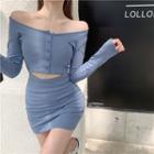 Off-shoulder Cut-out Mini Sheath Dress