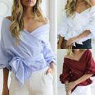 Elbow-sleeve Wrapped Blouse