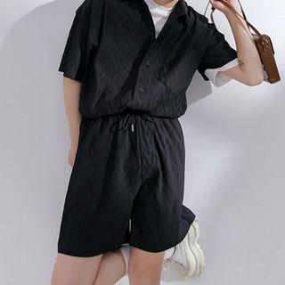 Pocket Front Crinkled Oversized Shirt / Drawstring Shorts