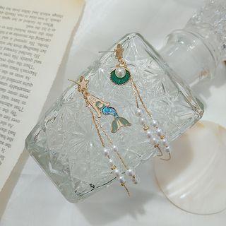 Non-matching Alloy Mermaid Faux Pearl Fringed Earring 1 Pair - 925 Silver - One Size