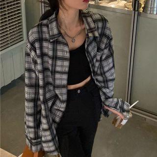 Plaid Shirt Shirt - Plaid - Melange Gray - One Size