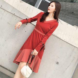 Long-sleeve Ruffle-hem A-line Dress