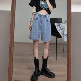 Wide-leg Shift Denim Shorts