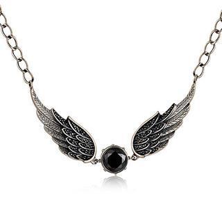 Left Right Accessory - 925 Sterling Silver Black Cubic Zirconia Gothic Claddagh Angle Wing Necklace (16)