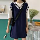Plain Short-sleeve T-shirt / V-neck Sleeveless Dress
