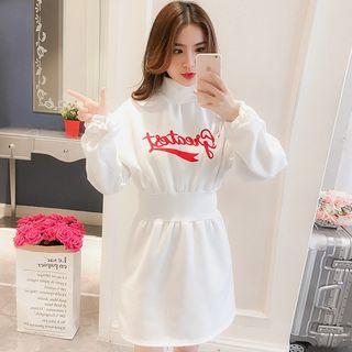 Turtleneck Lettering Pullover Dress