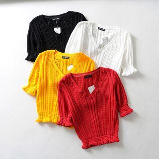 Short-sleeve Knit V-neck Top