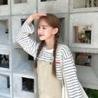 Heart-embroidered Long-sleeve Stripe T-shirt