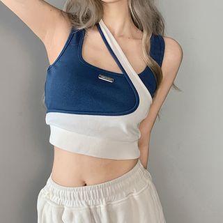 Mock Two-piece Color Block Crop Tank Top