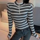 Half-zip Striped Ribbed Knit Top