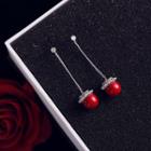 925 Sterling Silver Faux Pearl Drop Earring Red - One Size