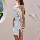 Strapless Lace-up Bodycon Dress