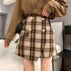Plaid Double Breasted Mini Wrap Skirt