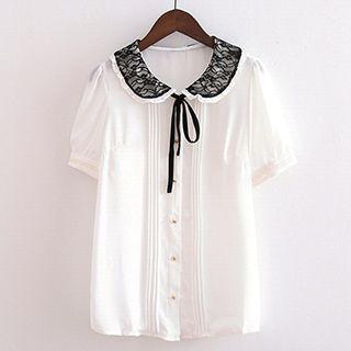 Lace-collar Short-sleeve Chiffon Blouse