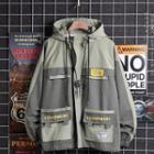 Couple Matching Letter Color Block Hooded Cargo Jacket