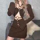 Long-sleeve O-ring Cutout Mini Sheath Dress